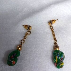 Japanese Style ‎ Vintage Handmade & Painted Glass  Earrings  Bali